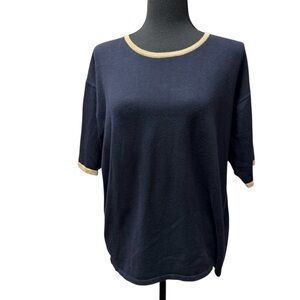 Casual Corner Black & Gold Trim Short Sleeve Top size XL